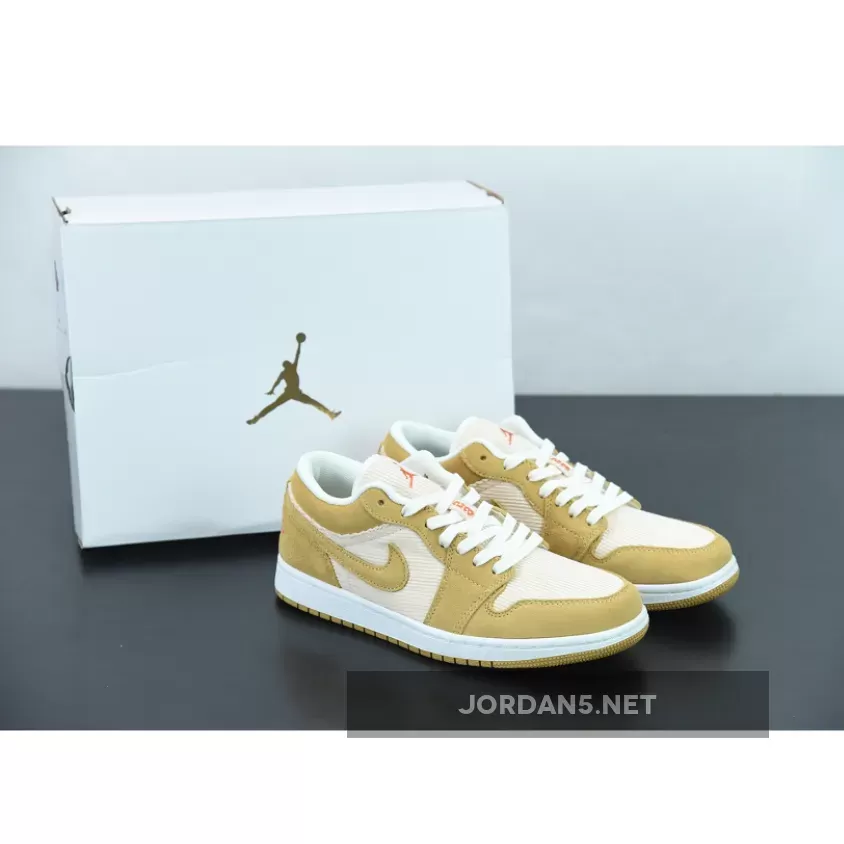 Air Jordan 1 Low 'Corduroy' Twine/Orange-Orange Quartz-Sail - corduroy jordan 1 lows