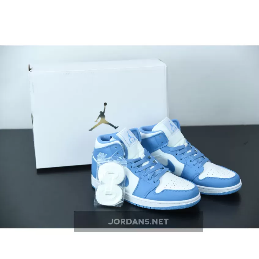 Air Jordan 1 Mid 'UNC' 554724-106 white and university blue