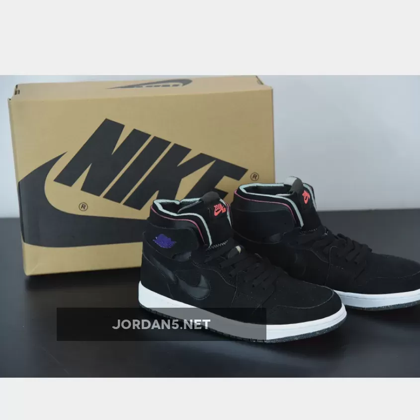 Air Jordan 1 High Zoom Comfort Black/Court Purple-Hot Punch-Green Glow - jordan 1 retro high zoom court purple