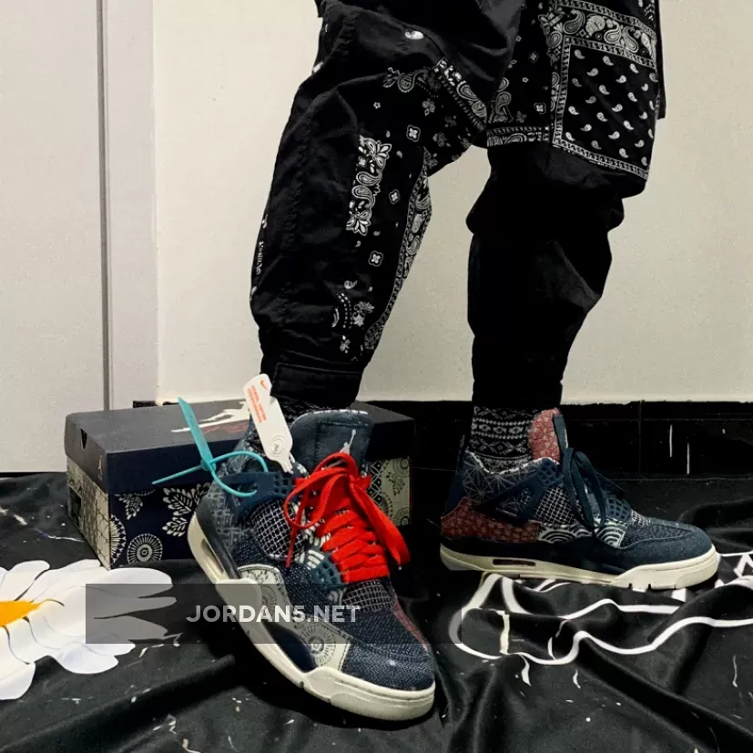 Air Jordan 4 Retro Se 'Sashiko' Cw0898 400 AJ4 Deep Ocean/Sail/Cement Grey/Fire Red #air jordan 4 deep ocean