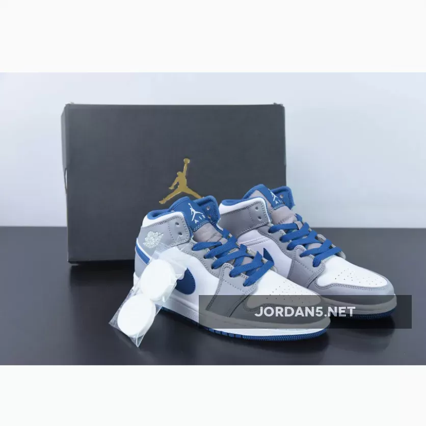 Air Jordan 1 Mid Cement Grey/White-True Blue DQ8426-014 #nike jordan blue and white