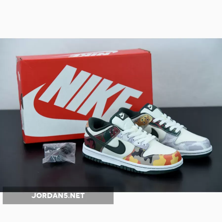 White Camo Dunks Nike Dunk Low SE 'Multi Camo' Sail/Vintage Green-Total Orange-White DH0957-100