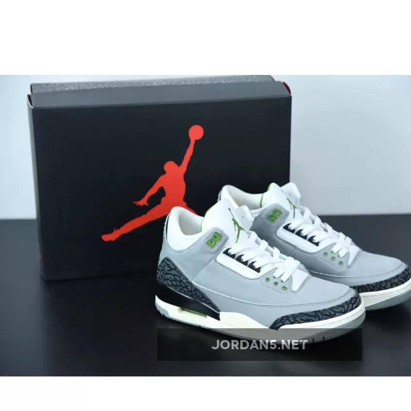 Jordan 3 Chlorophyll On Feet Air Jordan 3 Tinker 'Chlorophyll' Light Smoke Grey 136064-006