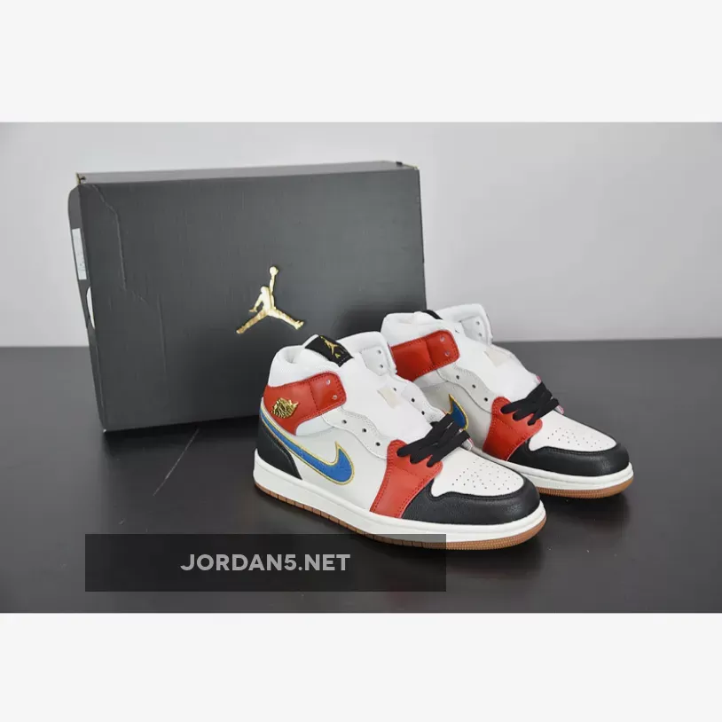 Air Jordan 1 Mid Sail Red Black Blue #gym red/white/university gold/gym red