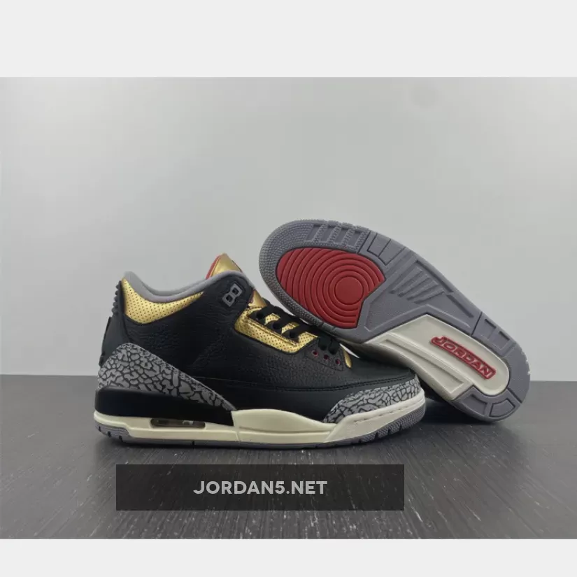 Air Jordan 3 Black/Fire Red-Metallic Gold-Cement Grey / black and gold jordans release date