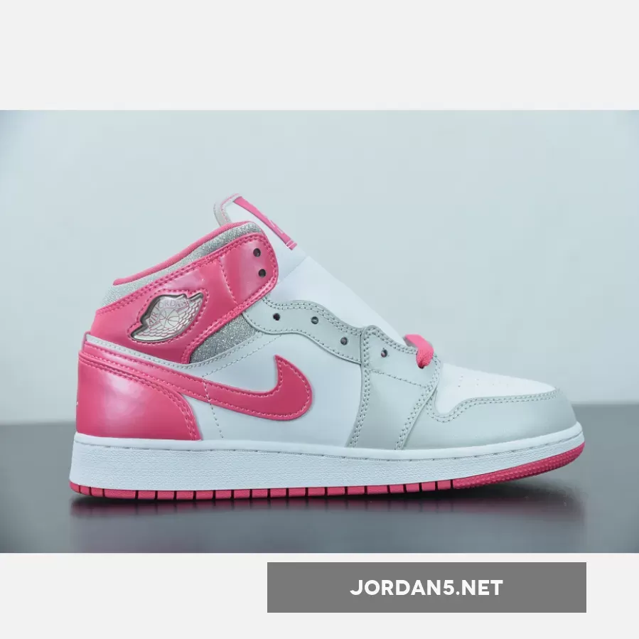 Air Jordan 1 Mid GS White/Metallic Platinum-Dynamic Pink 555112-109 Discount