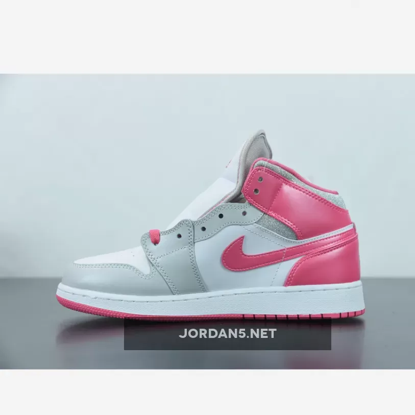 Air Jordan 1 Mid GS White/Metallic Platinum-Dynamic Pink 555112-109 Discount