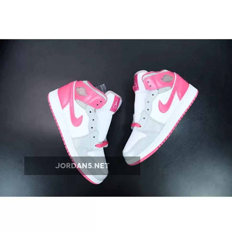 Air Jordan 1 Mid GS White/Metallic Platinum-Dynamic Pink 555112-109 Discount
