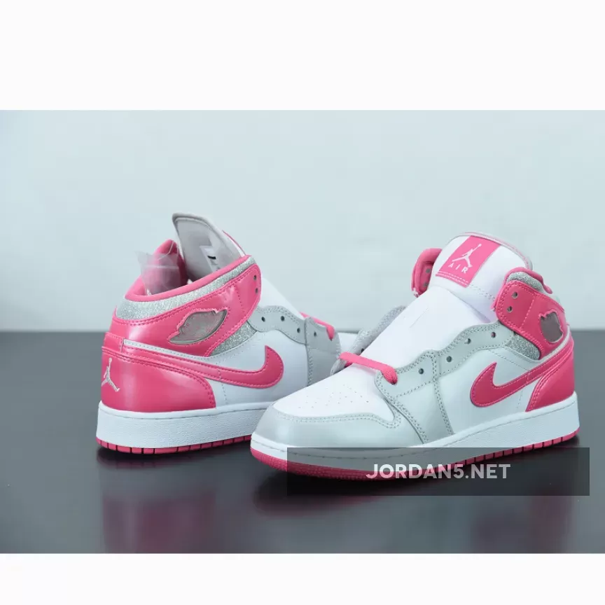 Air Jordan 1 Mid GS White/Metallic Platinum-Dynamic Pink 555112-109 Discount