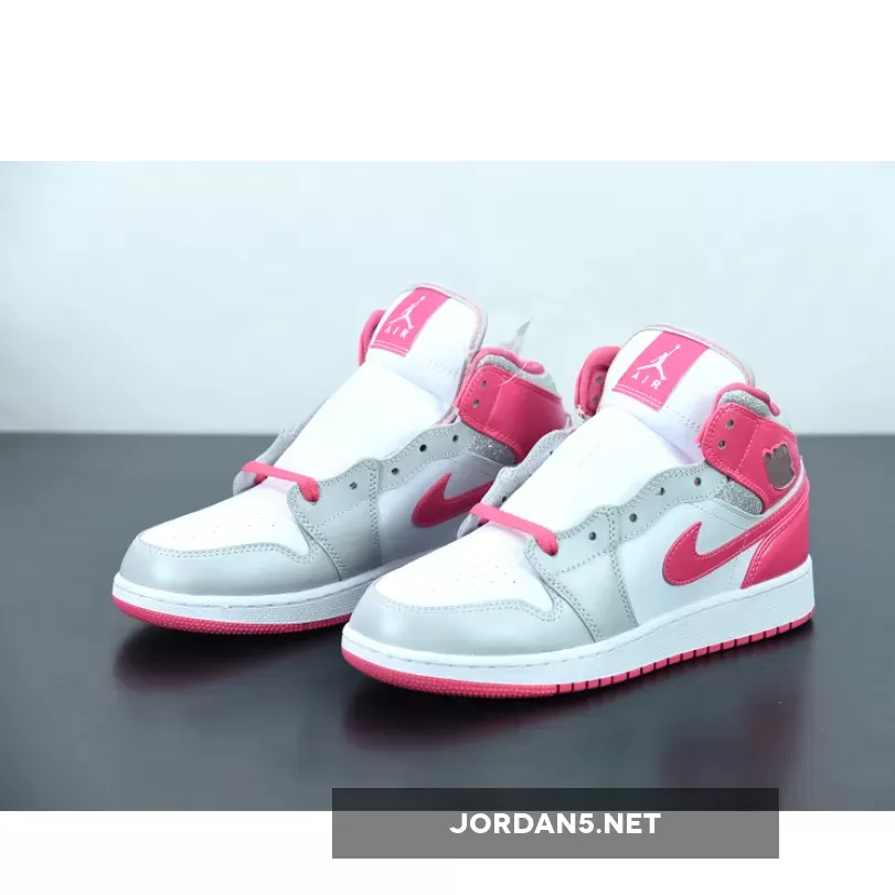 Air Jordan 1 Mid GS White/Metallic Platinum-Dynamic Pink 555112-109 Discount