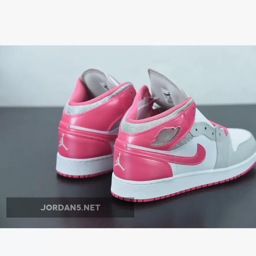Air Jordan 1 Mid GS White/Metallic Platinum-Dynamic Pink 555112-109 Discount