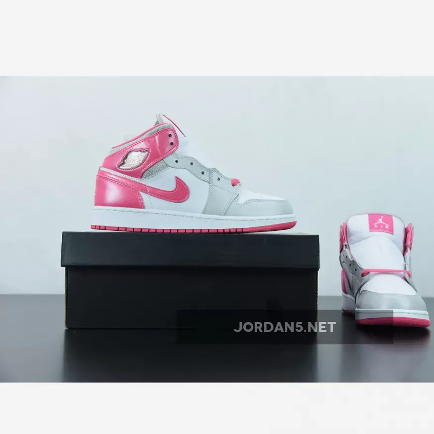 Air Jordan 1 Mid GS White/Metallic Platinum-Dynamic Pink 555112-109 Discount