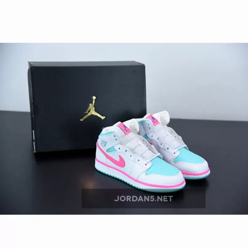 Air Jordan 1 Mid GS White Digital Pink 555112-102 - jordan 1 mid pink green soar