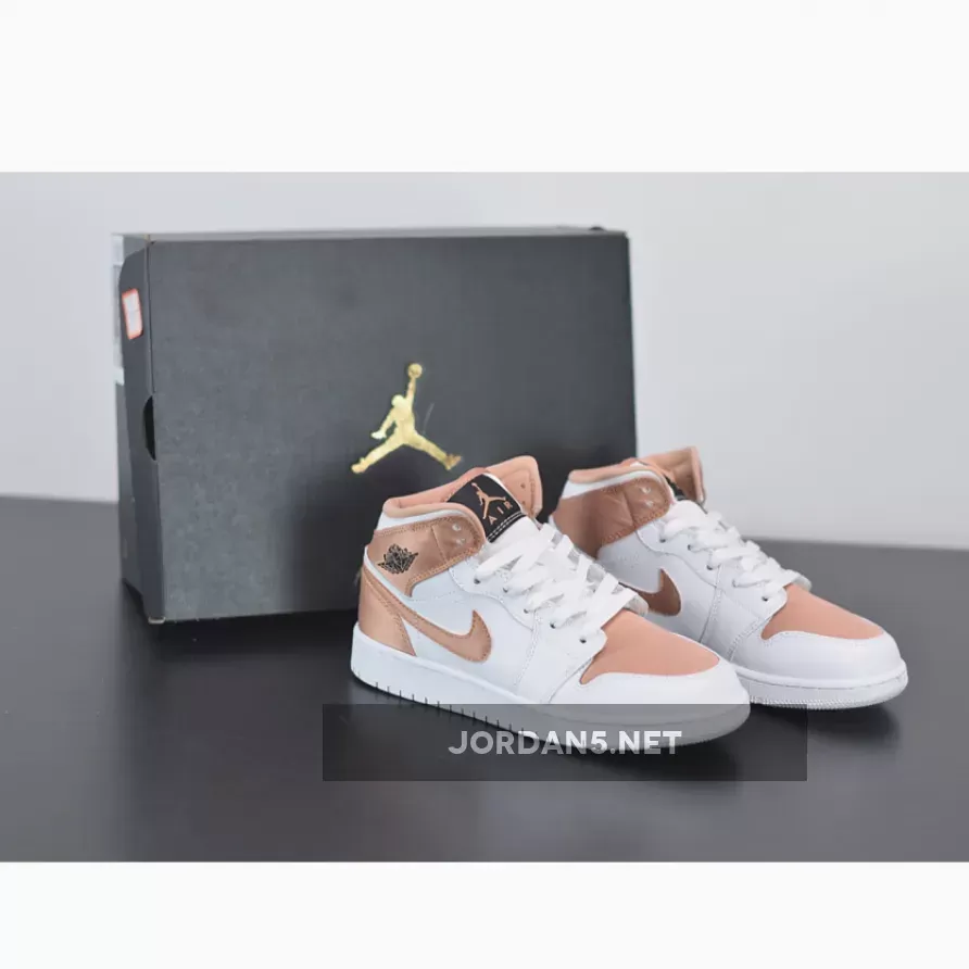 Jordan 1 Mid White Rose Gold GS For Womens 555112-190 #jordan 11 rose gold