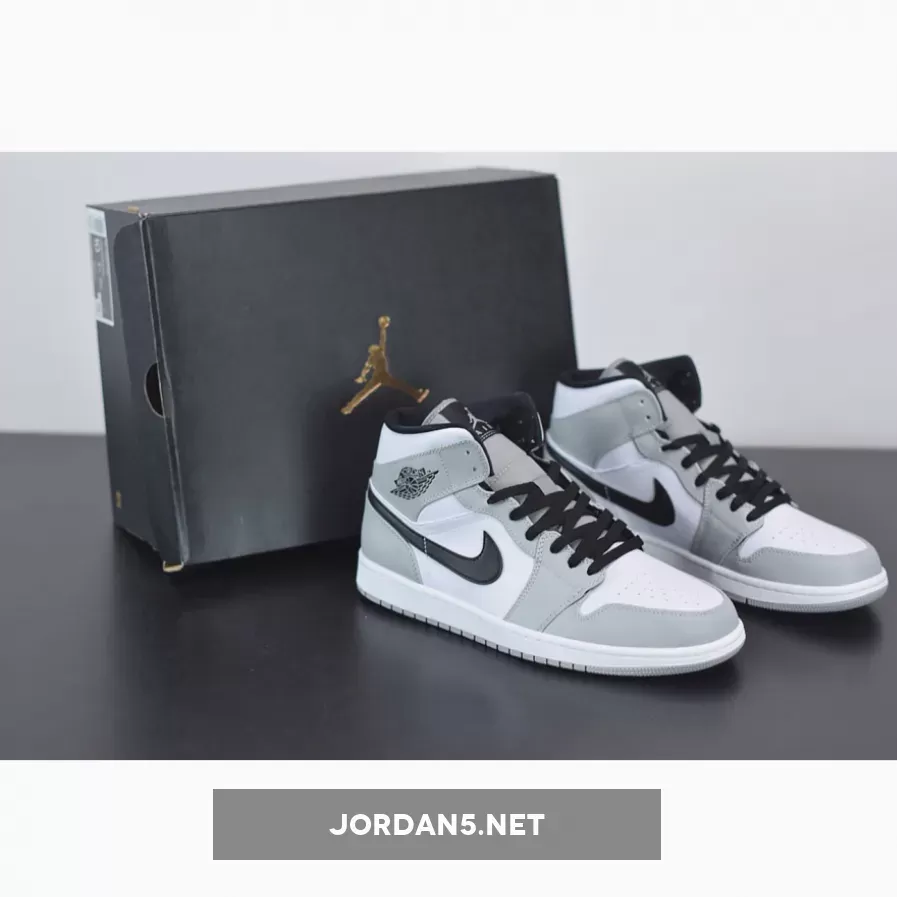Air Jordan 1 Mid LIGHT SMOKE GREY/BLACK-WHITE AJ1 - grey nike jordans