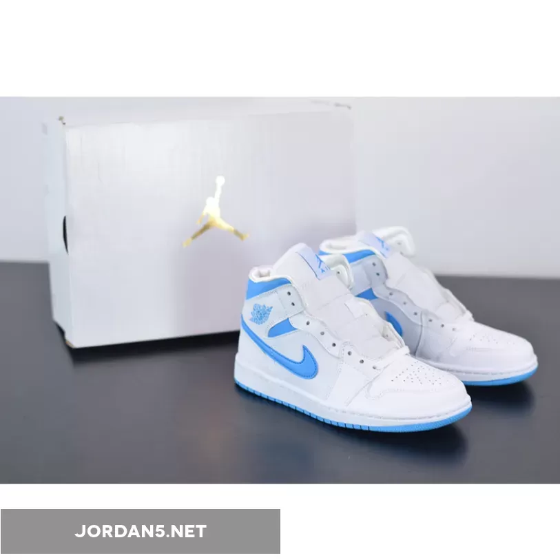 Air Jordan 1 Mid Wmns 'Unc' AJ1 White/Carolina Blue white light blue jordan 1
