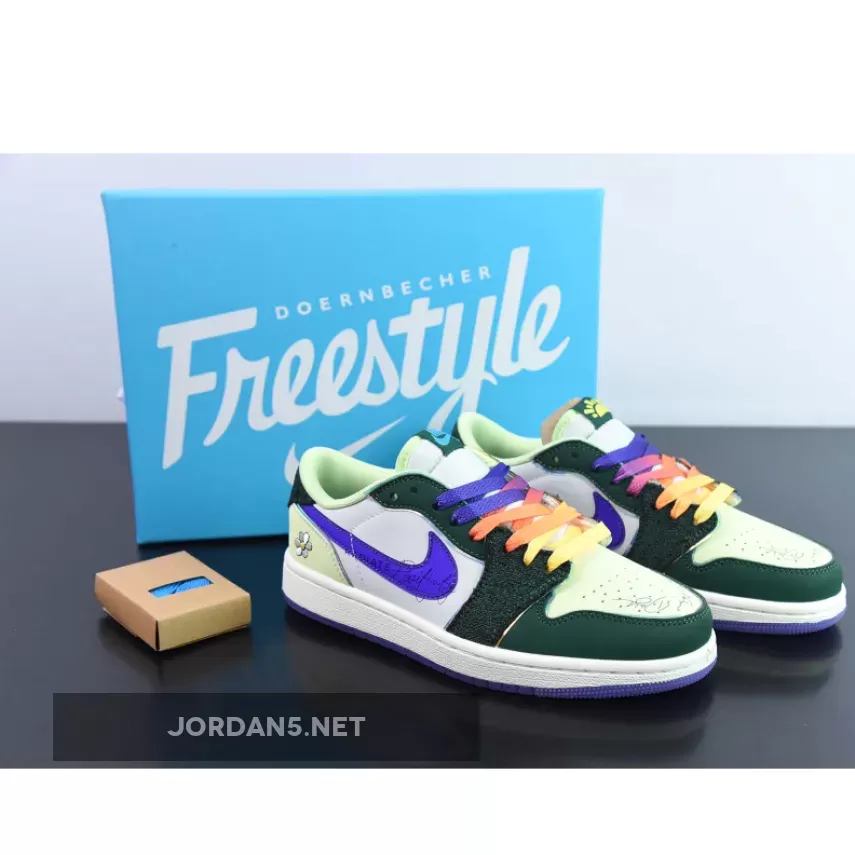 Air Jordan 1 Low 'Doernbecher' Gorge Green/Court Purple-White-Barely Volt / og nike