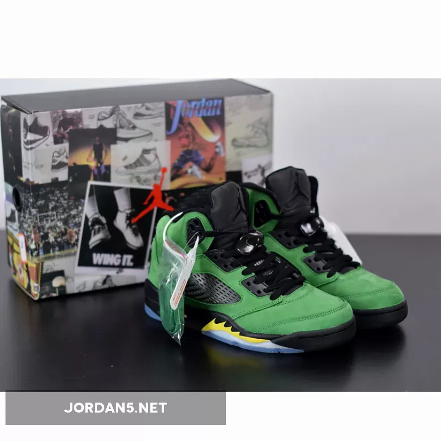Air Jordan 5 SE 'Oregon Ducks' Apple Green/Black-Yellow Strike-Black - oregon jordan
