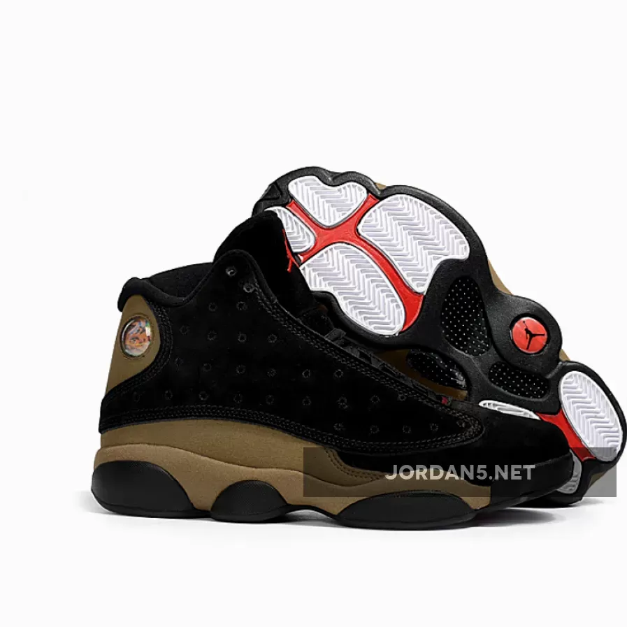 Air Jordan 13 Black/True Red-Light Olive - jordan 13 goat