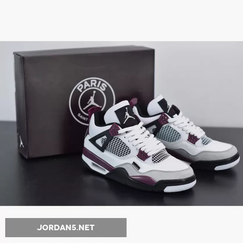 PSG x Air Jordan 4 White/Neutral Grey/Black/Bordeaux CZ5624-100 - jordans 4 psg