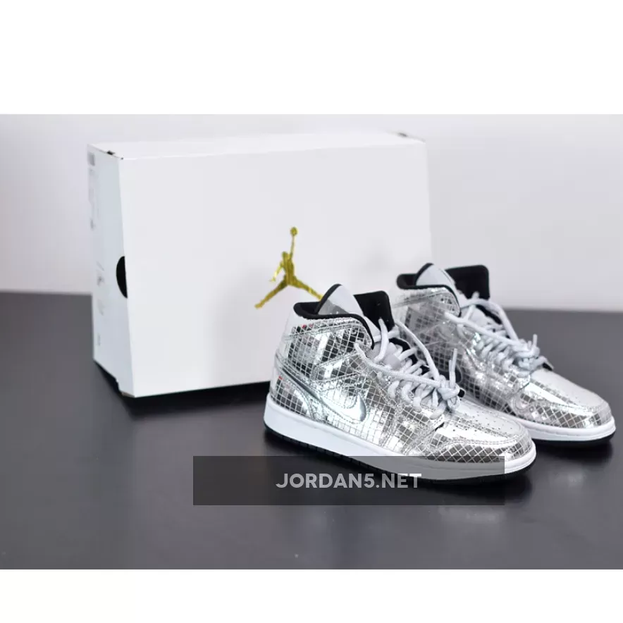 Air Jordan 1 Mid "Disco Ball" Metallic Silver/Black-White | DISCO JORDAN 1