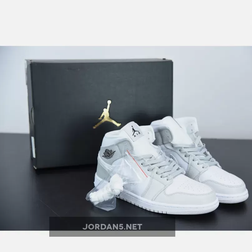 Air Jordan 1 Mid 'Swoosh Logo – Grey Camo' AJ1 White/Photon Dust Fog - air jordan 1 mid grey camo