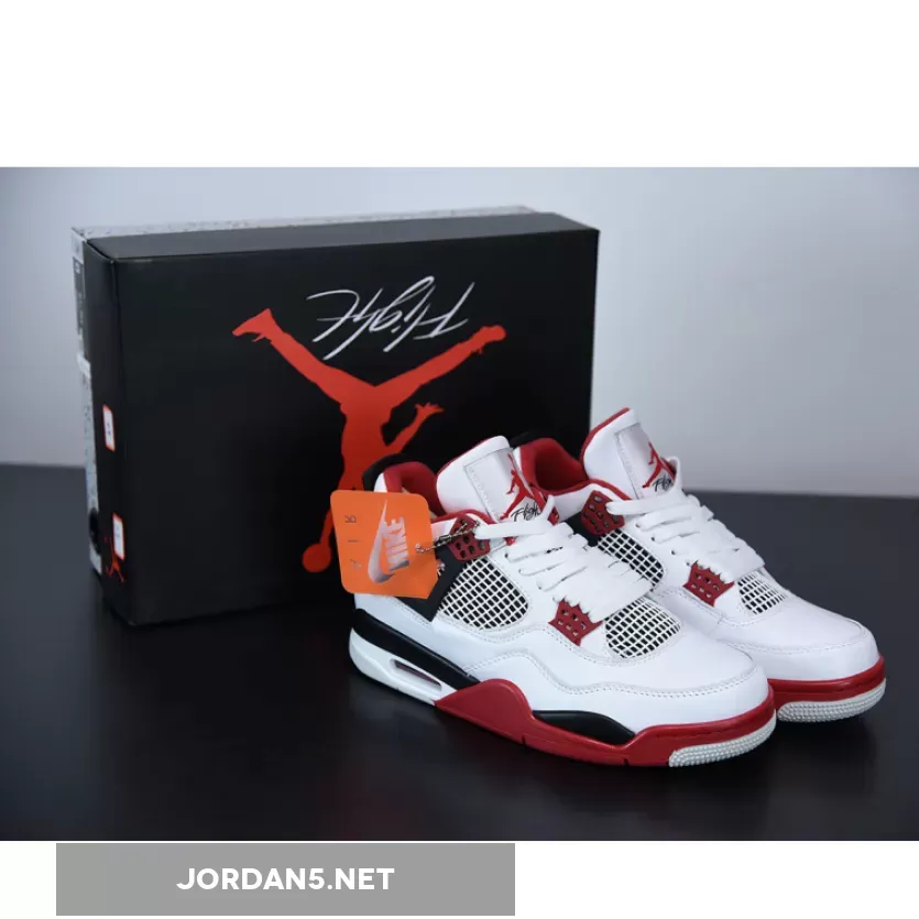 Air Jordan 4 White/Black-Tech Grey-Fire Red - jordan 4 fire red uk