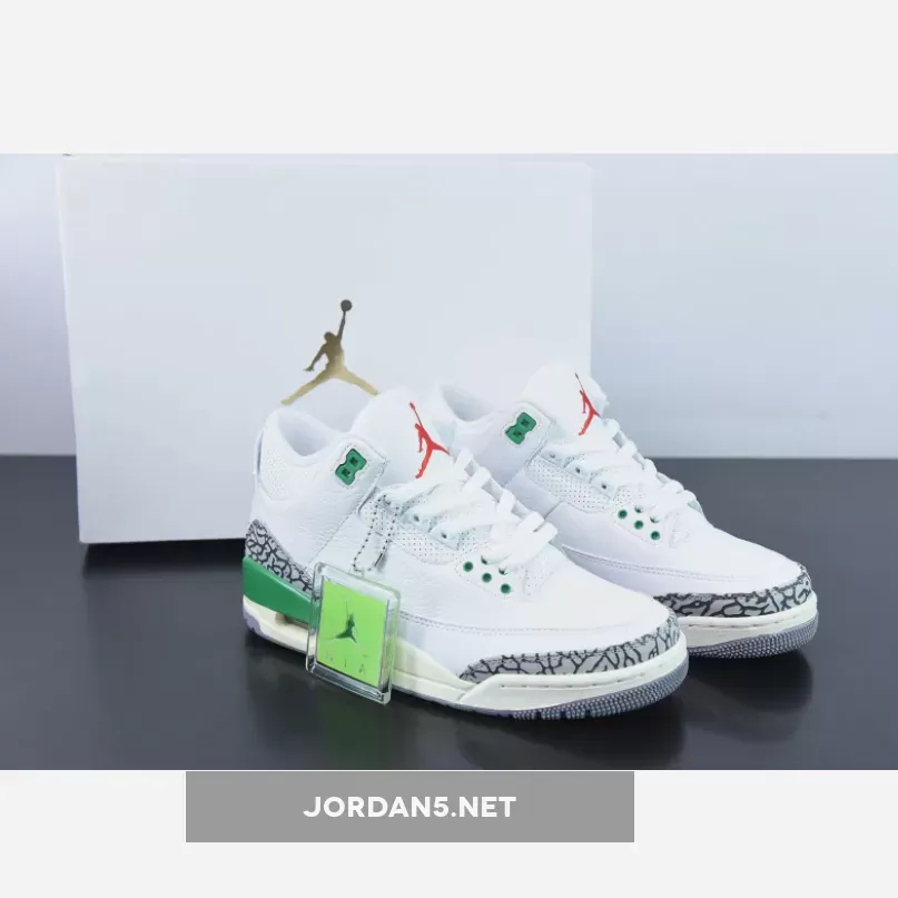 Air Jordan 3 White/Varsity Red-Lucky Green-Cement Grey - lucky green jordan 4