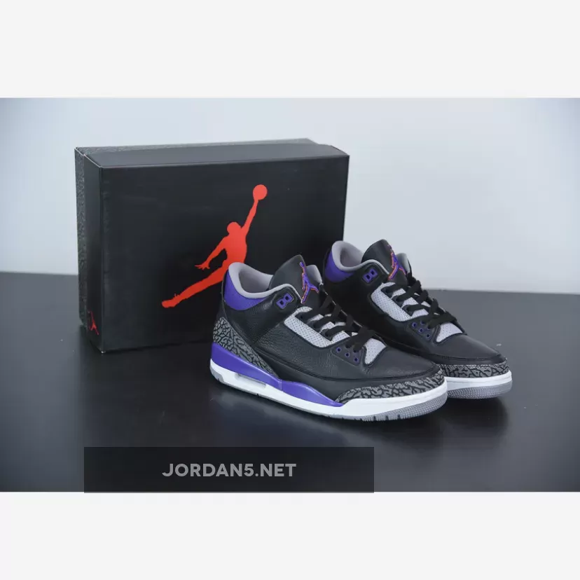 Air Jordan 3 Black/Cement Grey-White-Court Purple air jordan 3 purple and white