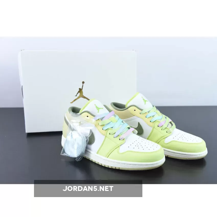 Air Jordan 1 Low White Volt Green Tan FD9906-131 volt green jordan 1