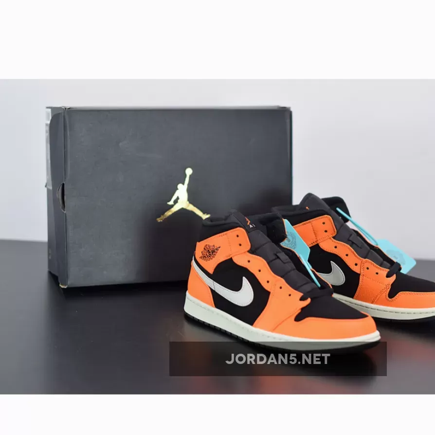 Jordan 1 Mid Black Orange 554724-062 / orange and black 1's