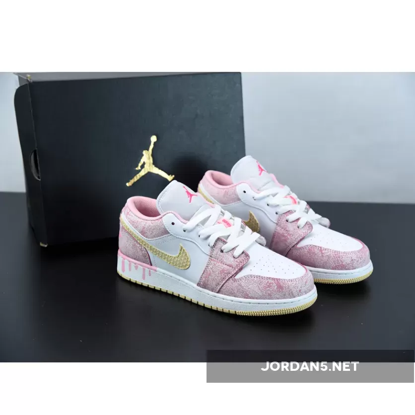 Air Jordan 1 Low SE GS 'Paint Drip' Arctic Punch CW7104-601 Womens AJ1 air jordan 1 strawberry ice cream