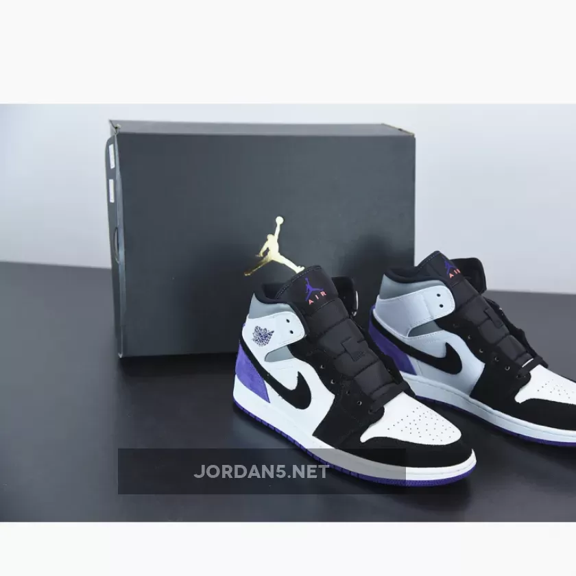 Air Jordan 1 Mid SE White/Black/Grey/Court Purple jordan 1 heels
