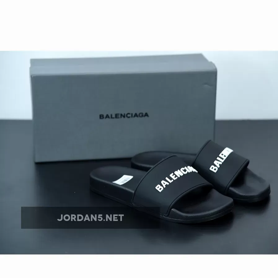 Balenciaga Logo Pool Sides Sandals Black White Restock