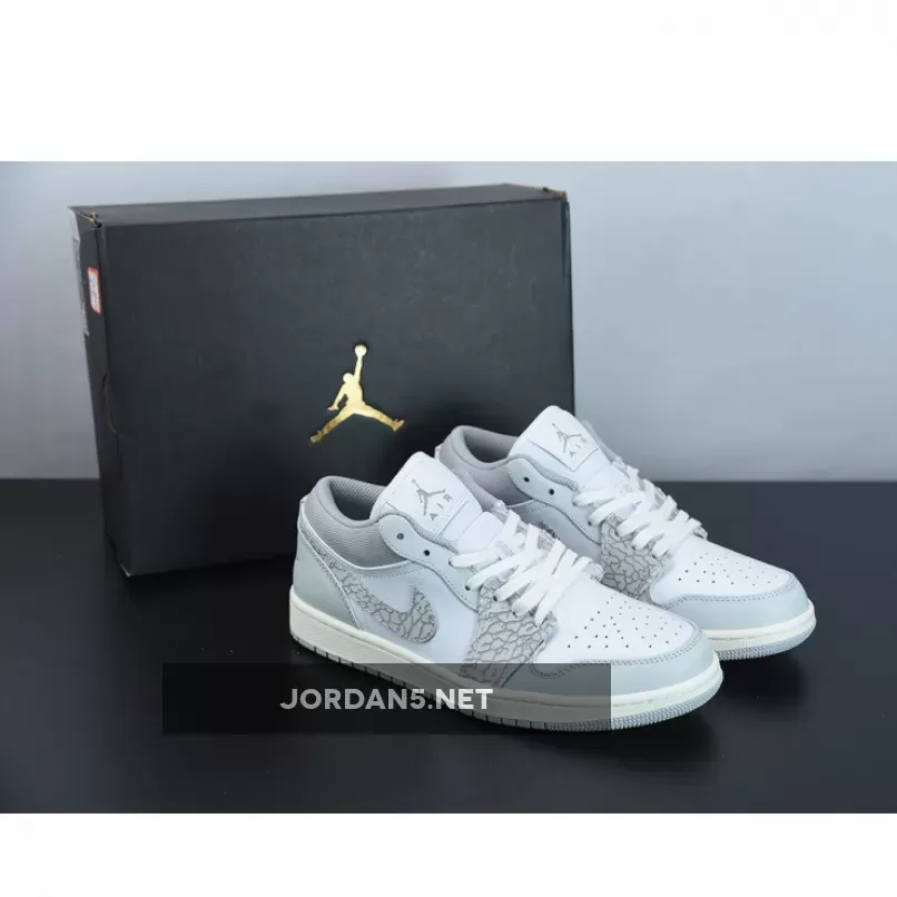 Air Jordan 1 Low PRM 'Elephant Print' White/Neutral Grey-Sail-Smoke Grey - jordan 1 low premium