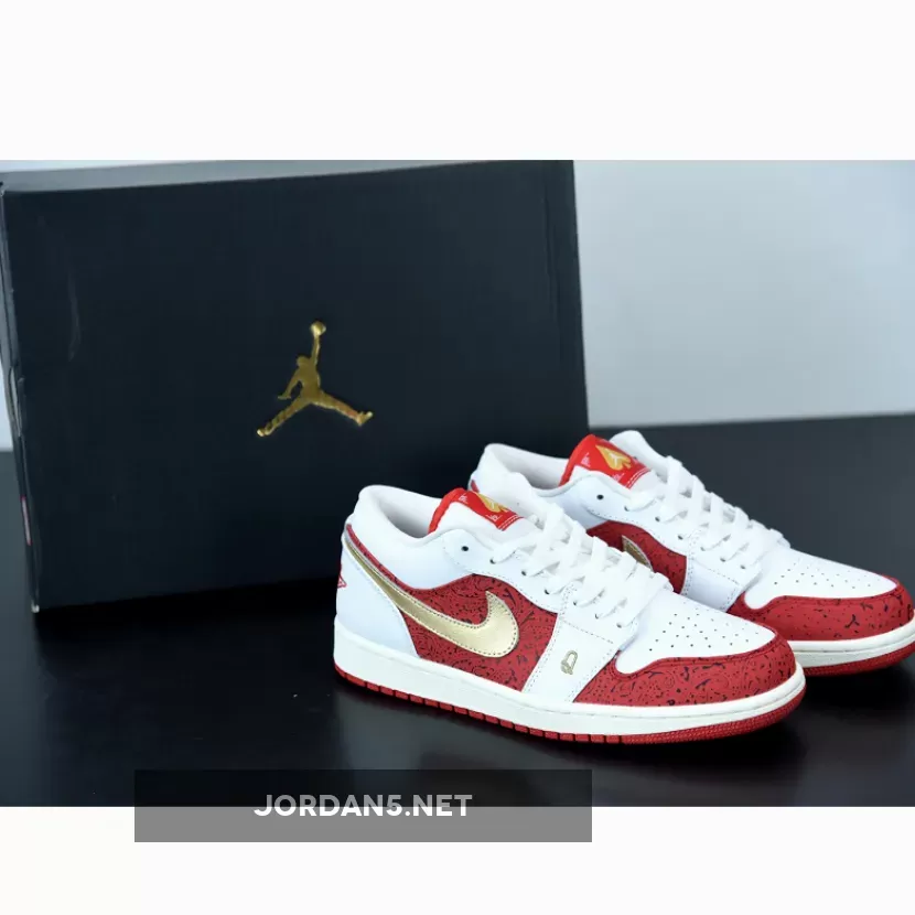Air Jordan 1 Low 'Spades' White/Metallic Gold DJ5185-100 #jordan white and red