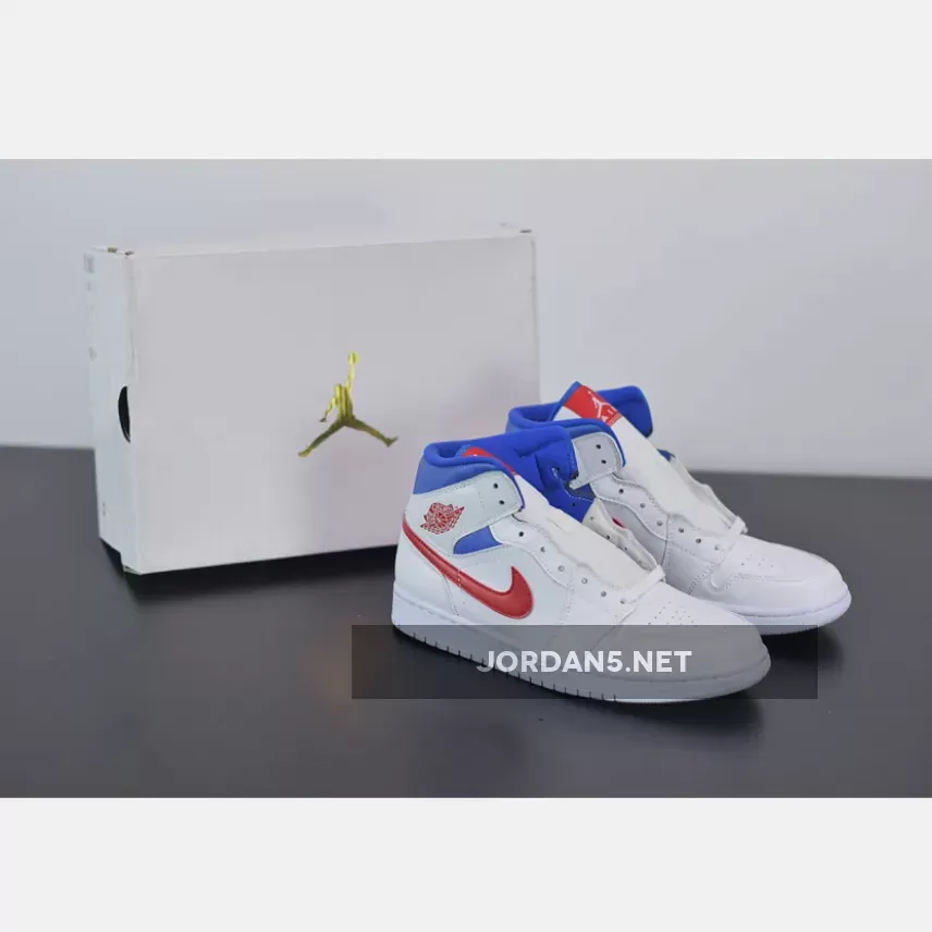 Air Jordan 1 Mid White/University Red-Game Royal BQ6472-164 #air jordan mid university red
