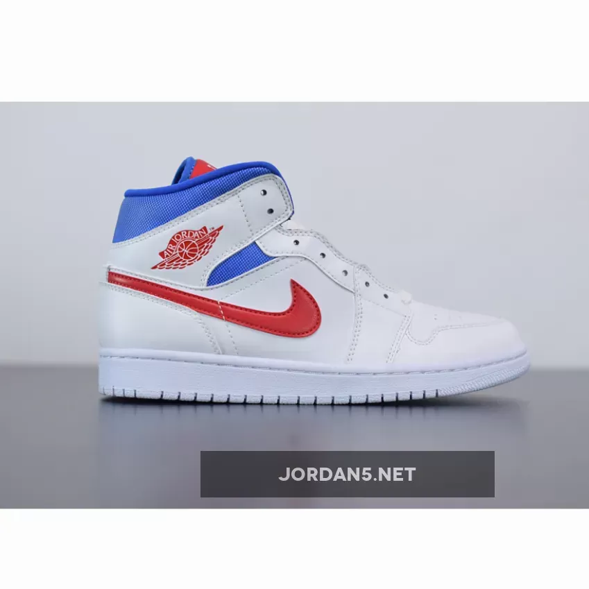 Air Jordan 1 Mid White/University Red-Game Royal BQ6472-164 #air jordan mid university red
