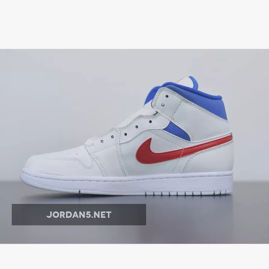 Air Jordan 1 Mid White/University Red-Game Royal BQ6472-164 #air jordan mid university red