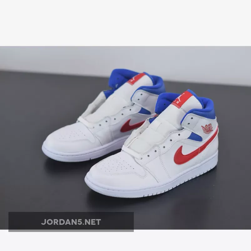 Air Jordan 1 Mid White/University Red-Game Royal BQ6472-164 #air jordan mid university red