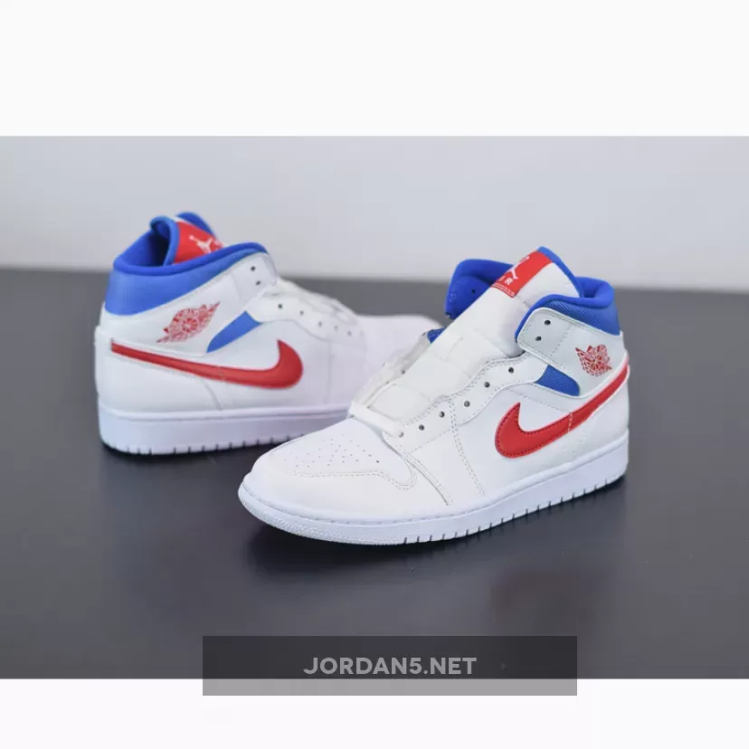 Air Jordan 1 Mid White/University Red-Game Royal BQ6472-164 #air jordan mid university red