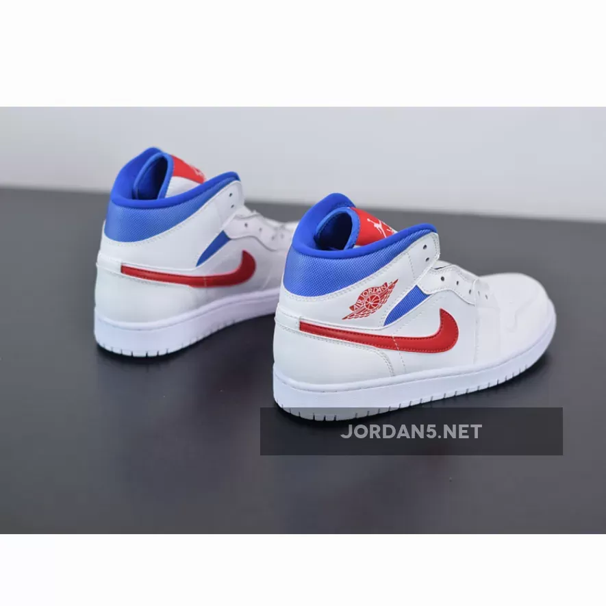 Air Jordan 1 Mid White/University Red-Game Royal BQ6472-164 #air jordan mid university red