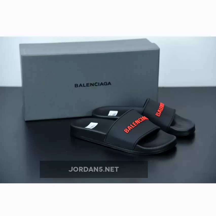 Where To Buy Balenciaga Logo Pool Sides Sandals Black Red