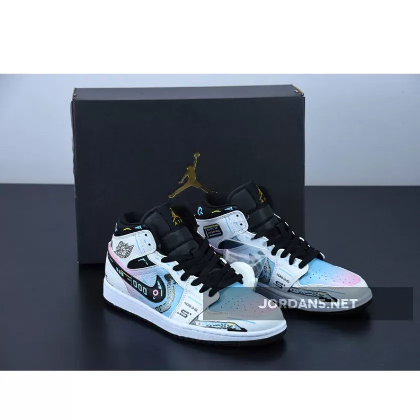Air Jordan 1 Mid OG 'Video Game' White Black air jordan 1 mid custom