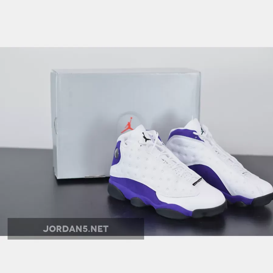 Air Jordan 13 Retro Lakers 414571 105 White/Black/Court Purple/University Gold AJ13 #jordan retro 13 black white purple
