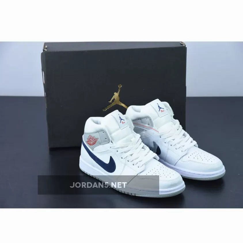 Air Jordan 1 Mid 'Paris' White/University Red/Stealth/Navy mid paris jordan 1