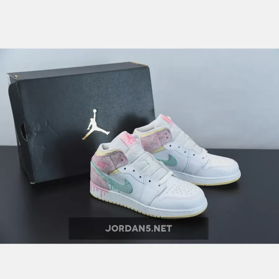 Air Jordan 1 Mid SE GS Ice Cream Paint Drip - jordan 1 mid ice cream