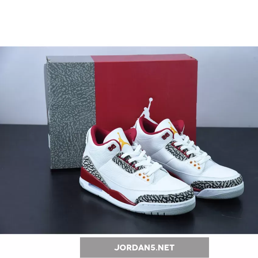 Air Jordan 3 'Cardinal' White/Light Curry-Cardinal Red-Cement Grey #retro jordan 3 cardinal red