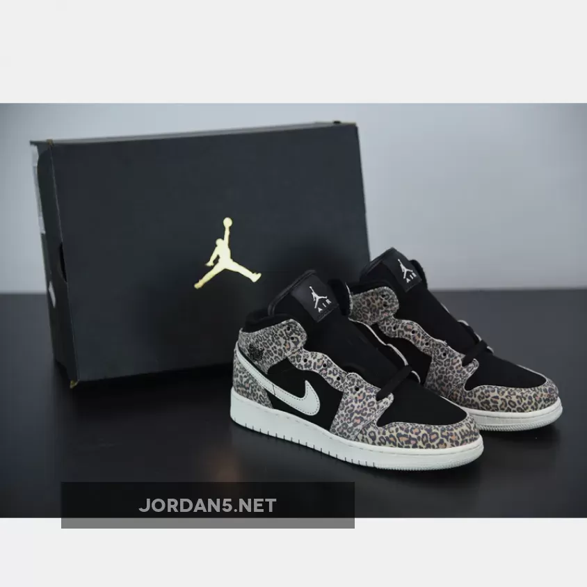 Jordan 1 Mid SE Leopard GS BQ6931-021 - leopard print jordans womens