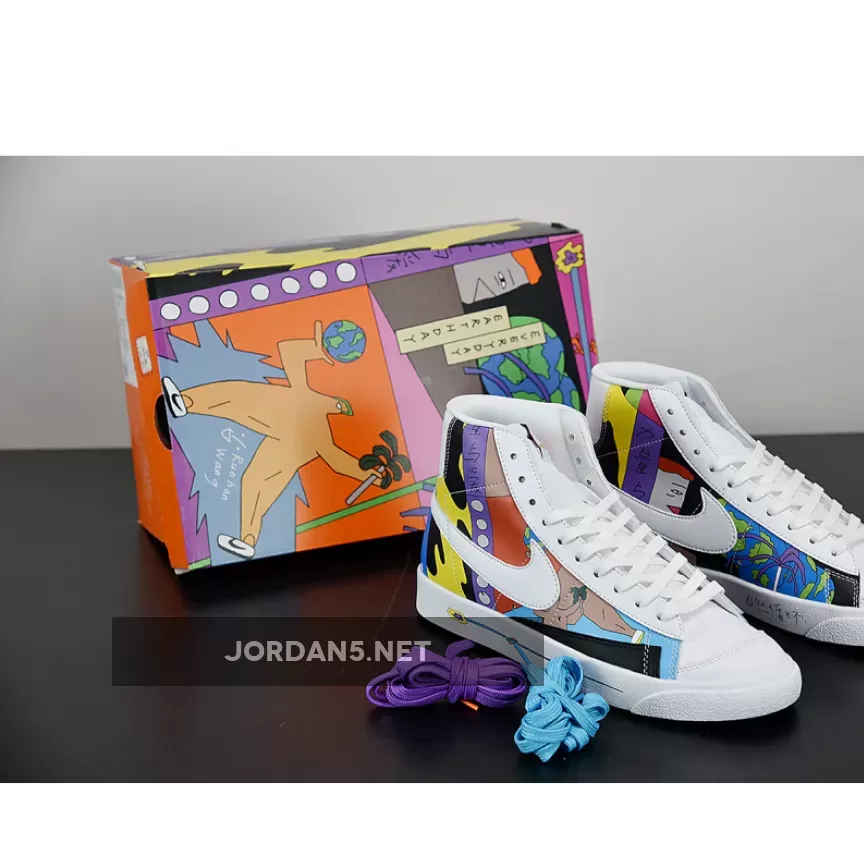 Ruohan Wang x Nike Blazer Mid 77 Flyleather Multi nike flyleather blazer '77 qs